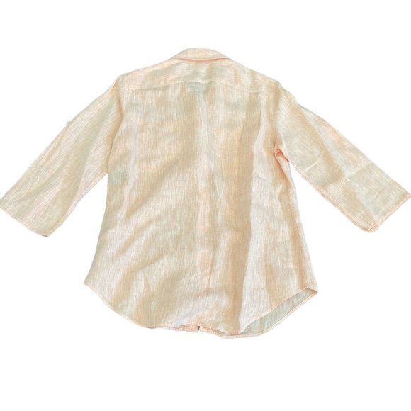 Lauren Ralph Lauren Women's Orange 100% Linen Roll Tab LS Button Up Top, Size M - Picture 4 of 6